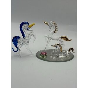 Lot Of Blown Glass Colorful Horse‎ unicorn Figurine Animal Mini Gold Accent